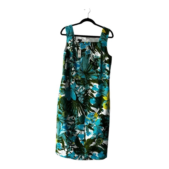 Talbots Floral Sheath Dress Size 14 NWT 🌿 Blue Green Tropical Print Sleeveless - Picture 2 of 5